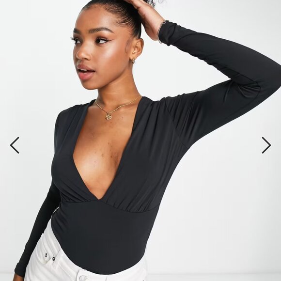 Abercrombie & Fitch Black Long Sleeve Deep V-Neck Bodysuit Soft A&F Collection - Picture 3 of 15